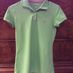 Lilly Pulitzer’s Polo Shirt collar palm tree green